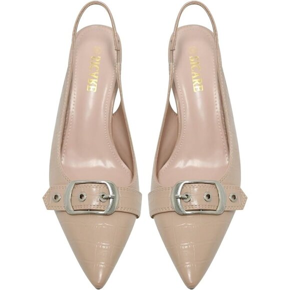 🆕 Apricot Synthetic Slingback Kitten Heels Women Pointed Toe Pumps Dress Shoes - Picture 8 of 13